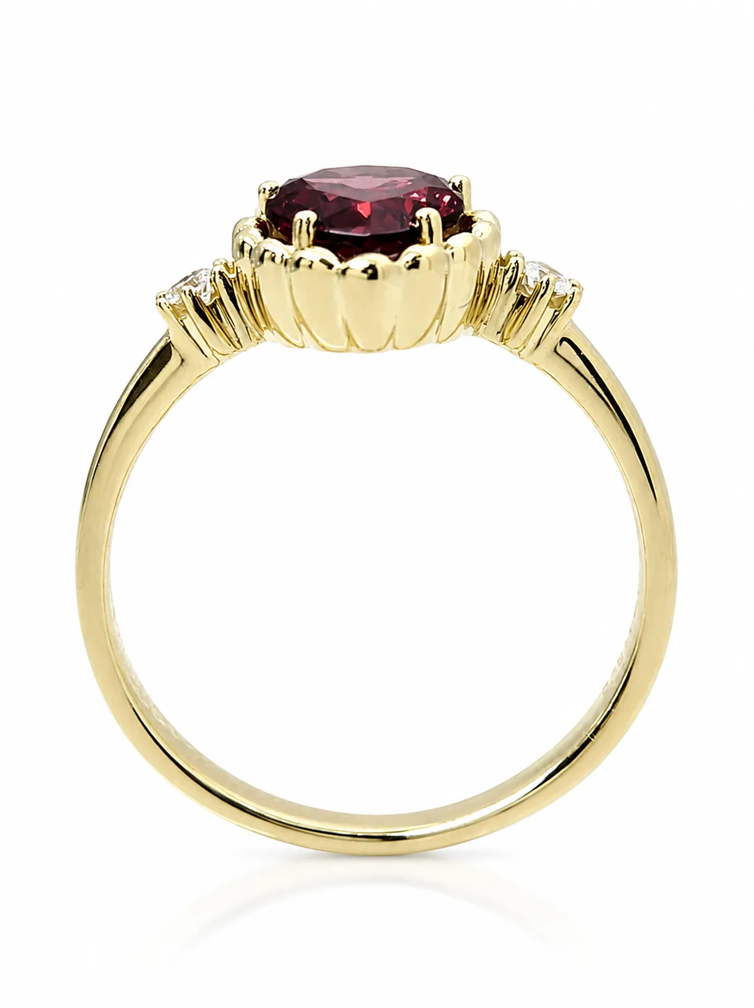 9ct Yellow Gold Pear Shaped Pink Rhodolite & Natural Diamond Dress Ring - 573297