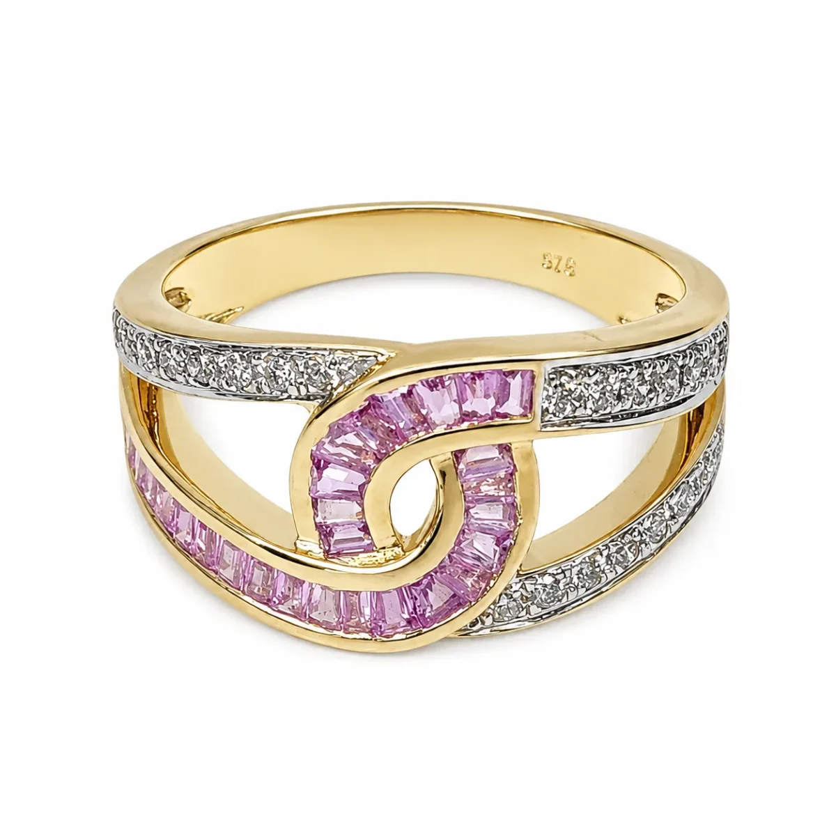 9ct Yellow Gold Pink Sapphire & Natural Diamond Swirl Dress Ring - 9CTCYR8183