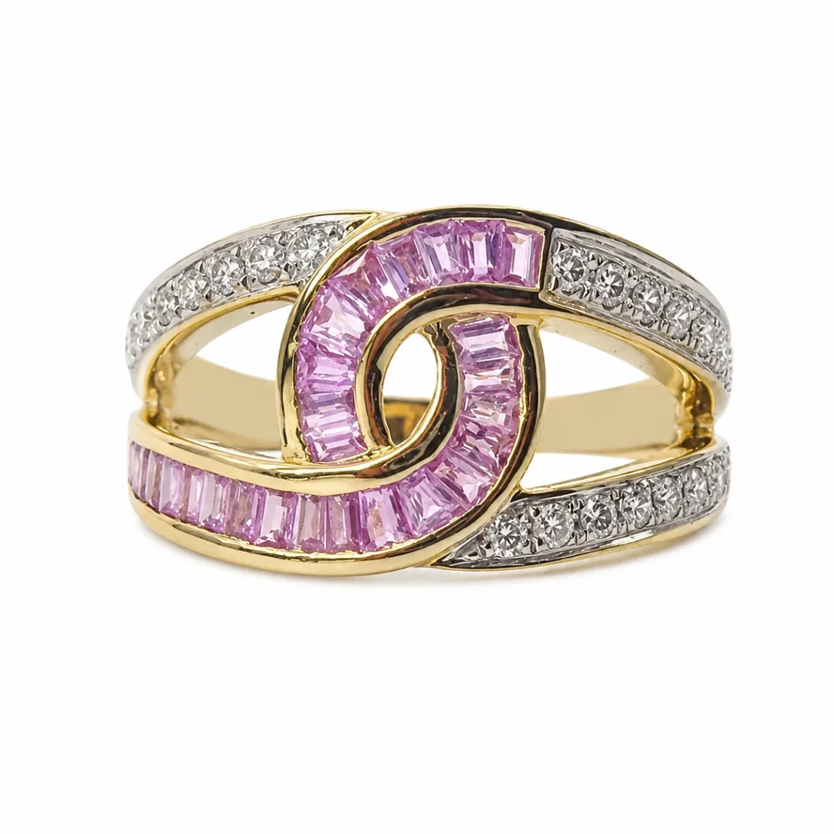 9ct Yellow Gold Pink Sapphire & Natural Diamond Swirl Dress Ring - 9CTCYR8183