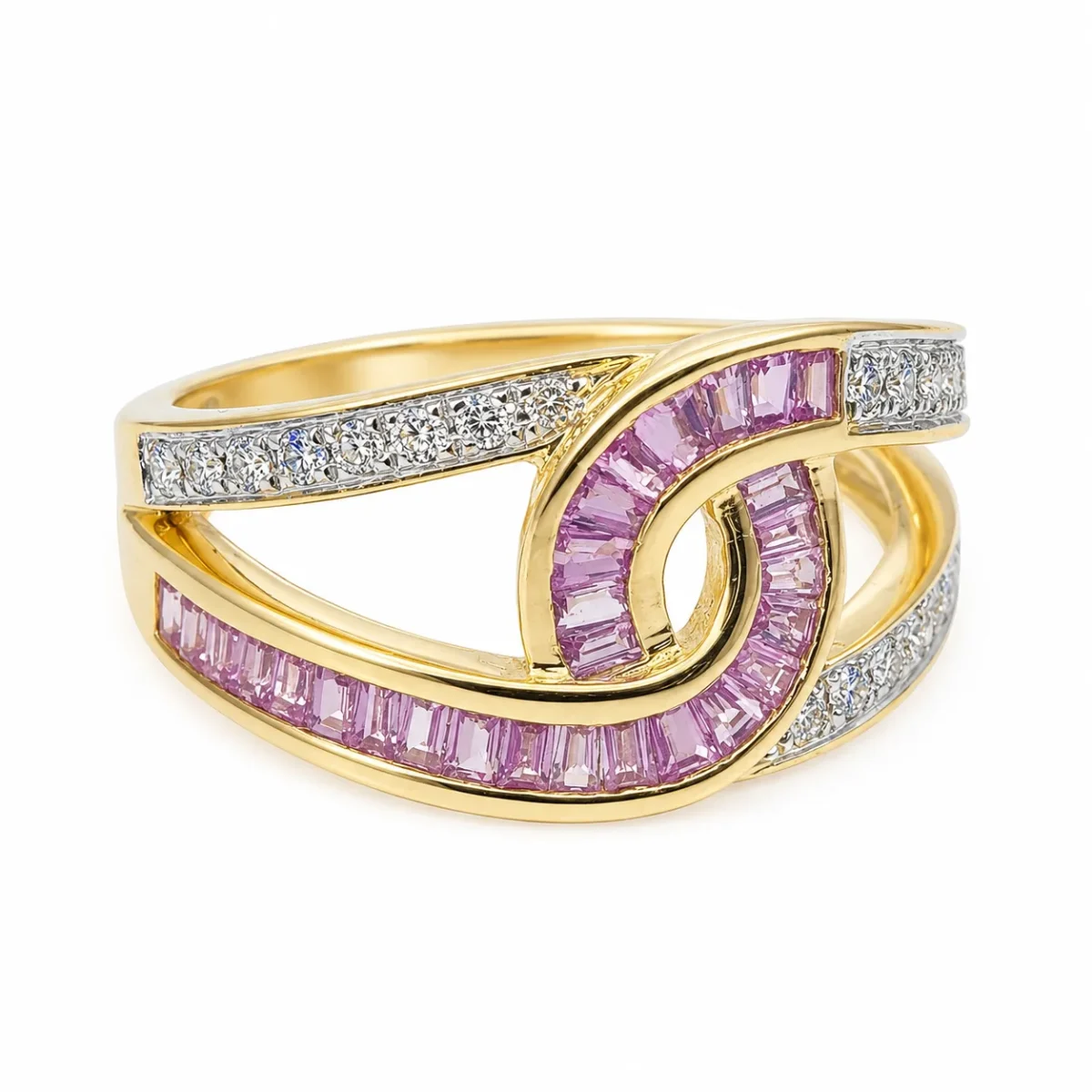 9ct Yellow Gold Pink Sapphire & Natural Diamond Swirl Dress Ring - 9CTCYR8183