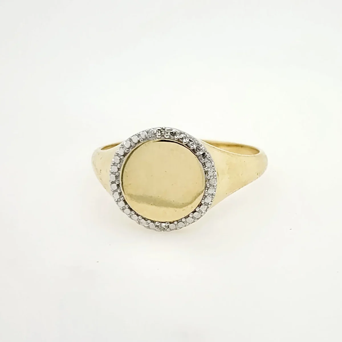 9ct Yellow Gold Pinky Signet Ring with Diamond Halo - D15071-9YG