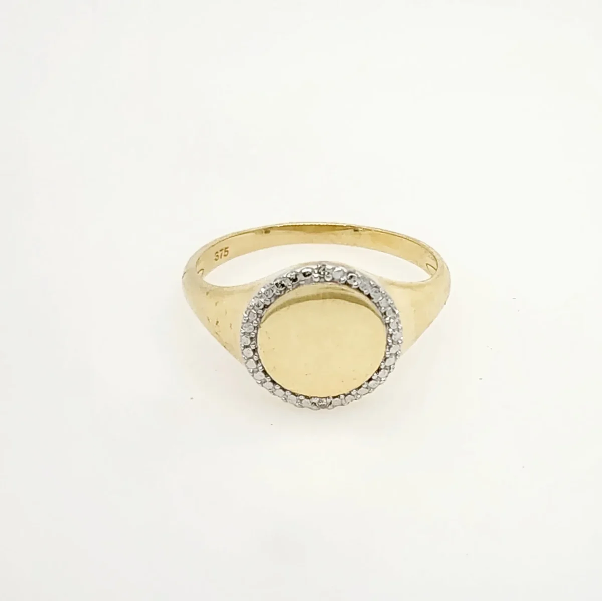 9ct Yellow Gold Pinky Signet Ring with Diamond Halo - D15071-9YG