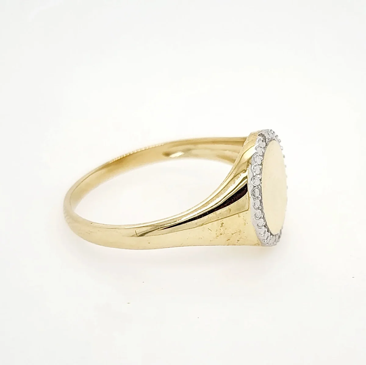 9ct Yellow Gold Pinky Signet Ring with Diamond Halo - D15071-9YG
