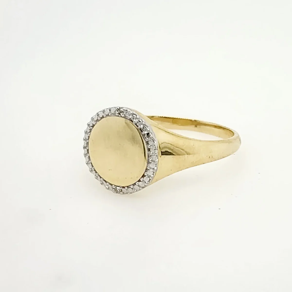 9ct Yellow Gold Pinky Signet Ring with Diamond Halo - D15071-9YG