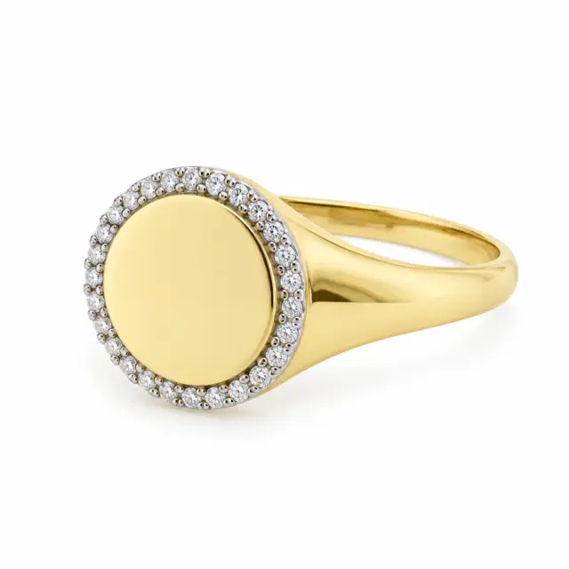 9ct Yellow Gold Pinky Signet Ring with Diamond Halo - D15071-9YG
