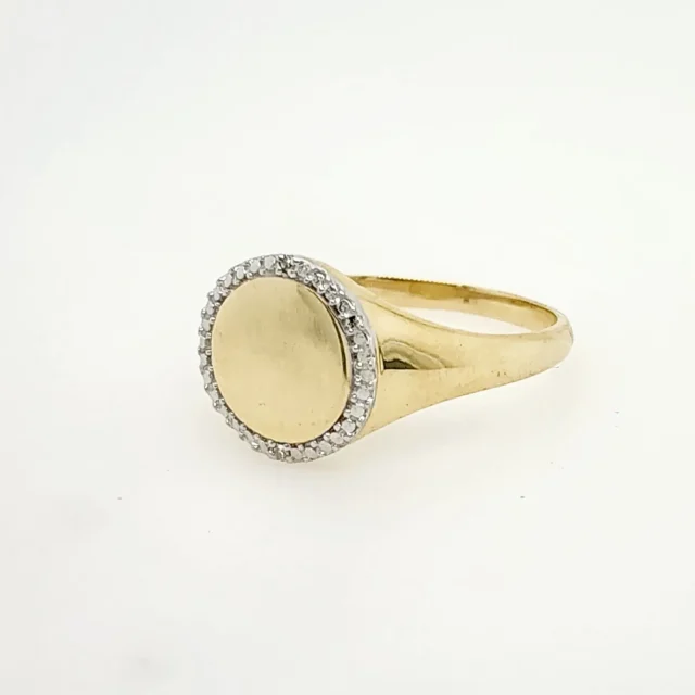 9ct Yellow Gold Pinky Signet Ring with Diamond Halo - D15071-9YG