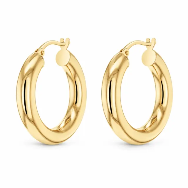 9ct Yellow Gold Plain 4mm x 15mm Polished Hoop Earrings