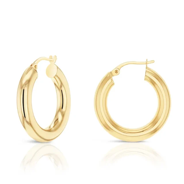 9ct Yellow Gold Plain 4mm x 15mm Polished Hoop Earrings