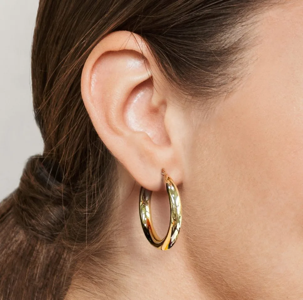 9ct Yellow Gold Plain 4mm x 20mm Polished Hoop Earrings