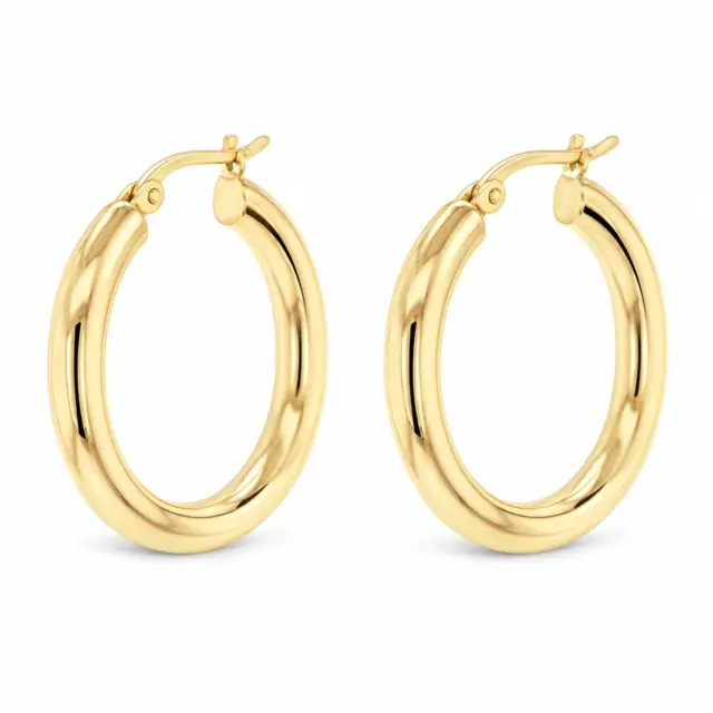 9ct Yellow Gold Plain 4mm x 20mm Polished Hoop Earrings