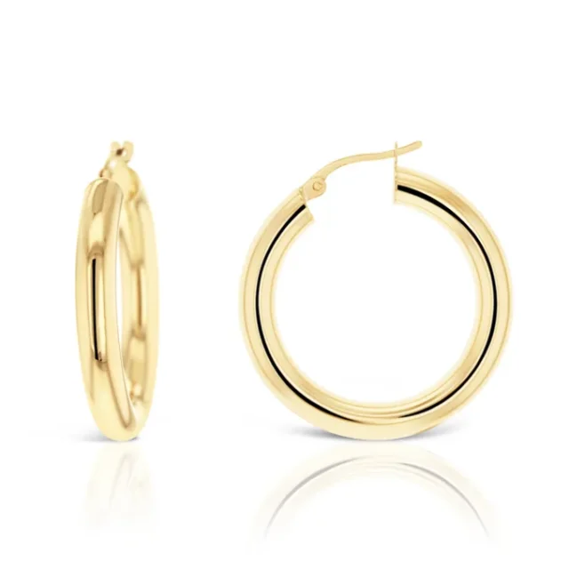 9ct Yellow Gold Plain 4mm x 20mm Polished Hoop Earrings