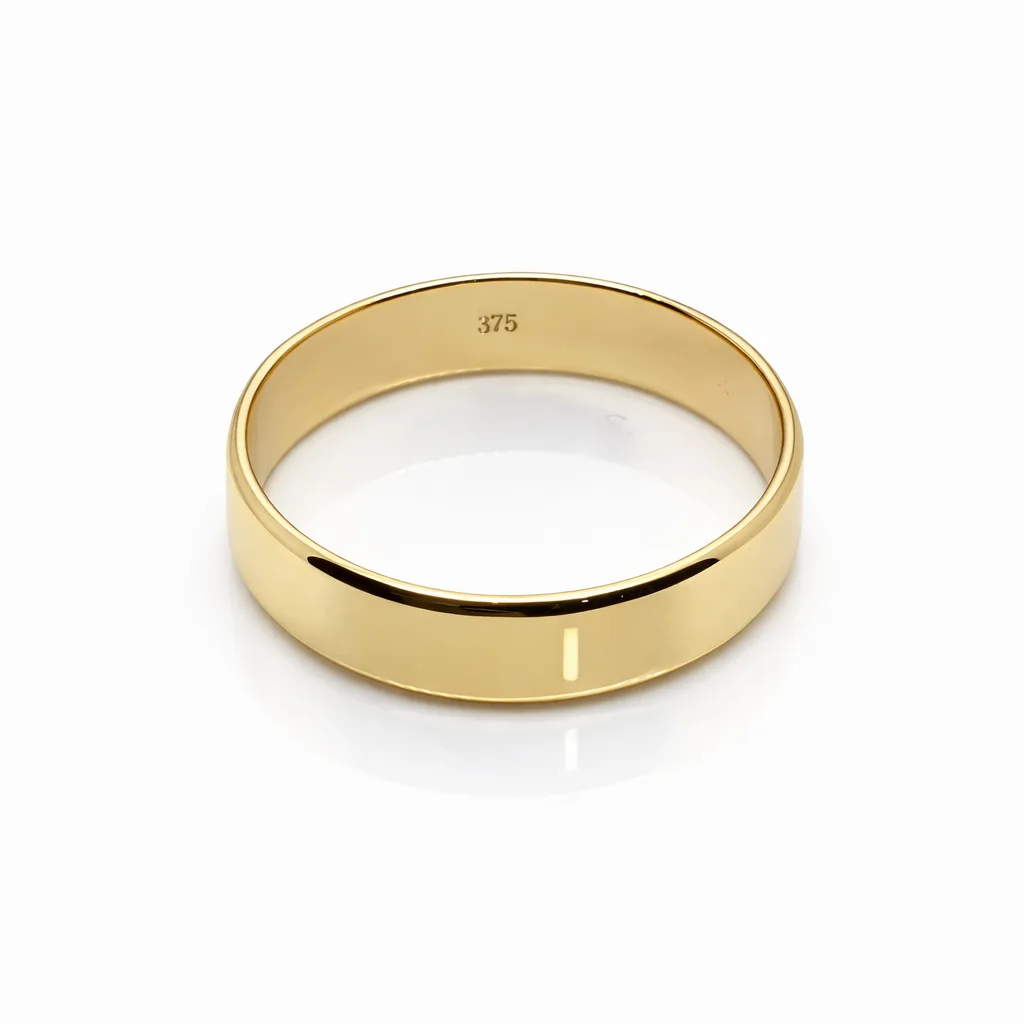 9ct Yellow Gold Plain Flat Profile Wedding Band – 5mm Bevelled Edge