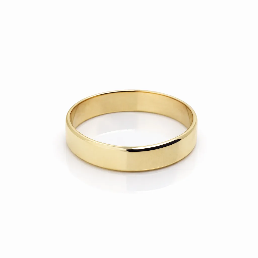 9ct Yellow Gold Plain Flat Profile Wedding Band – 5mm Bevelled Edge