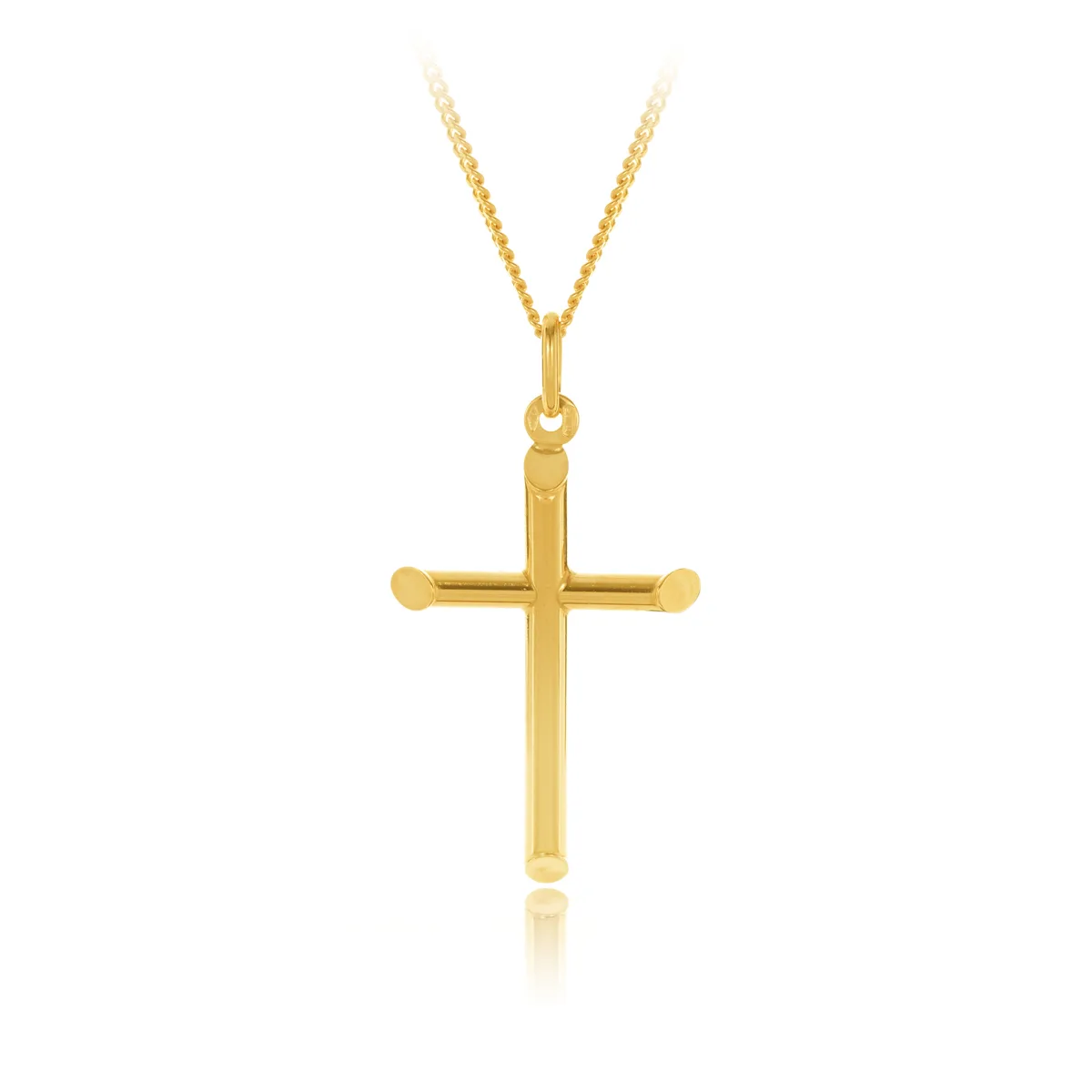 9ct Yellow Gold Polished Chiseled Edge Plain Round Cross 32mm Length, 22mm Width