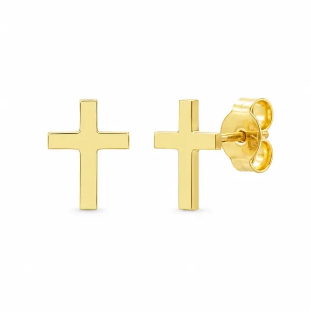 9ct Yellow Gold Polished Cross Stud Earrings - 5ER0403