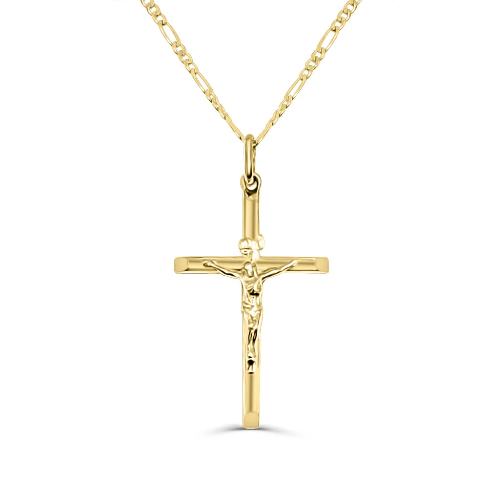 9ct Yellow Gold Polished Crucific Cross Pendant 20mm Wide with Chiseled Edge