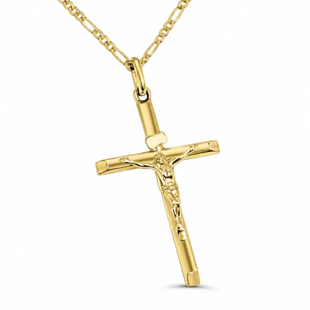 9ct Yellow Gold Polished Crucific Cross Pendant 20mm Wide with Chiseled Edge