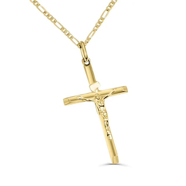 9ct Yellow Gold Polished Crucific Cross Pendant 20mm Wide with Chiseled Edge