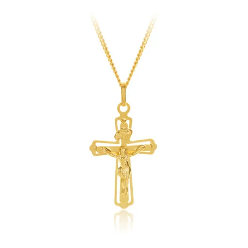 9ct Yellow Gold Polished Flat Profile Fan Out Edges Crucifix 25mm Length, 18mm Width