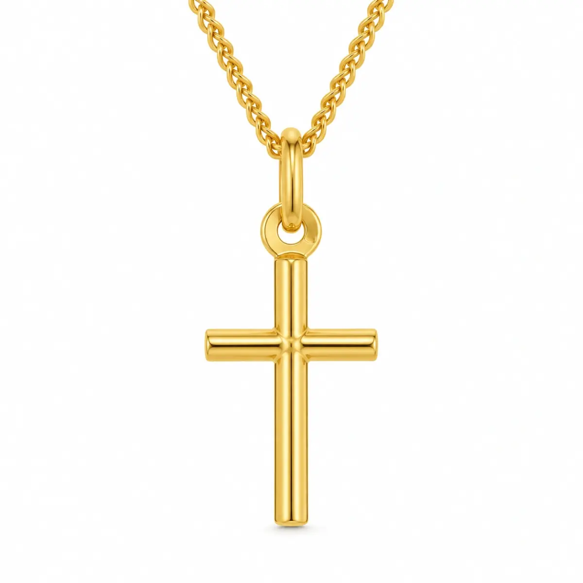 9ct Yellow Gold Polished Plain Round Tube Cross, 16mm Length, 10mm Width