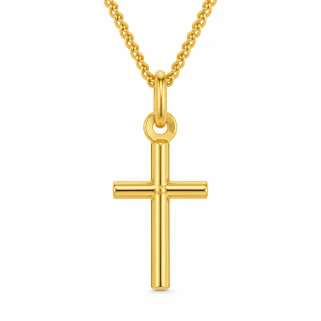 9ct Yellow Gold Polished Plain Round Tube Cross, 16mm Length, 10mm Width