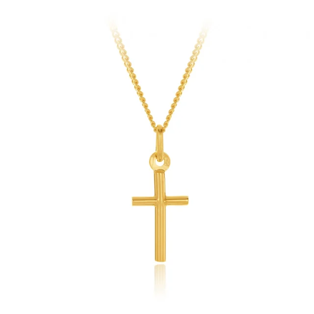 9ct Yellow Gold Polished Plain Round Tube Cross, 16mm Length, 10mm Width