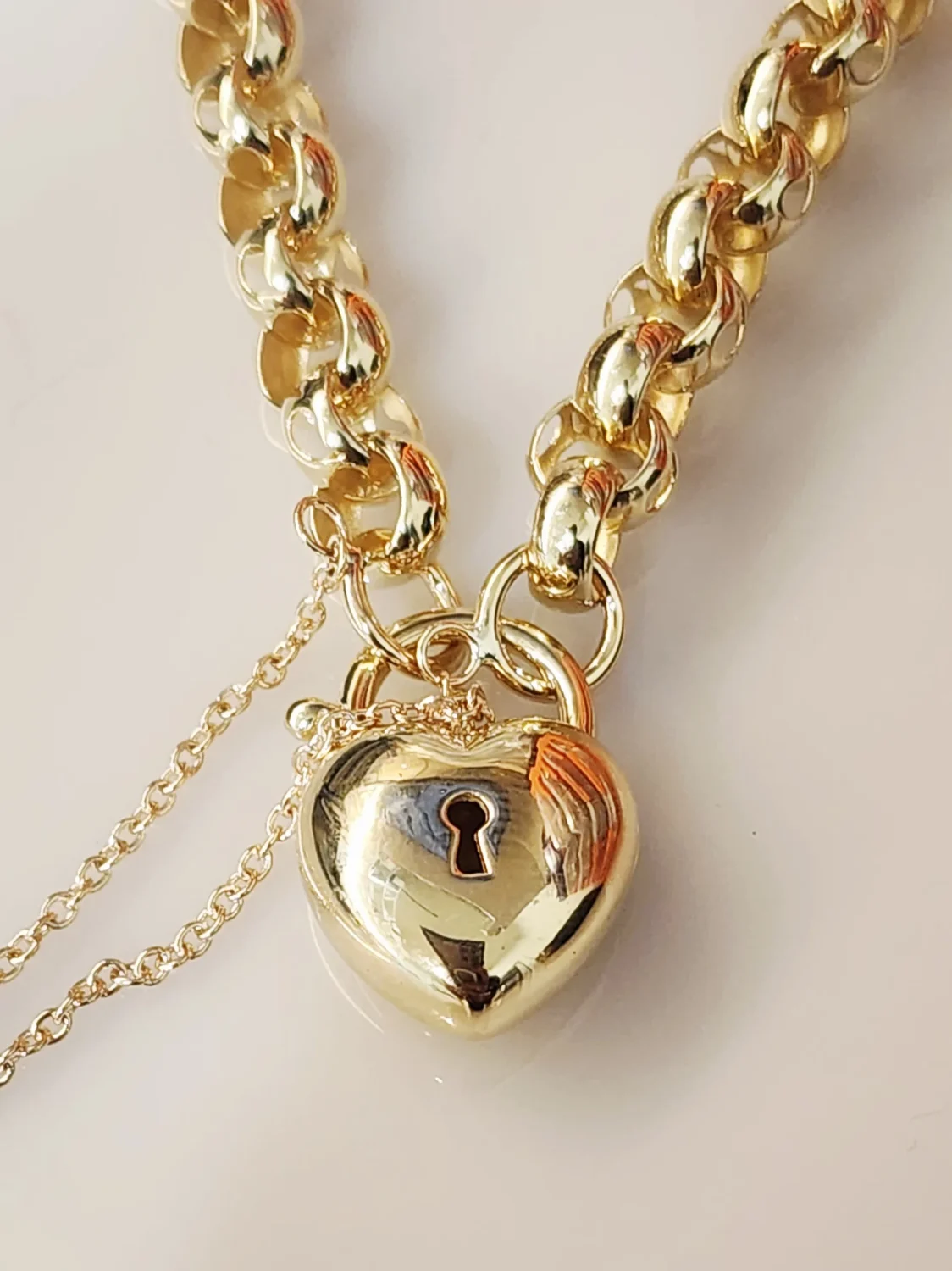 9ct Yellow Gold Puff Heart Padlock Bracelet – 14.30g, 19cm Belcher Link with Safety Chain - 9CTCYBA56