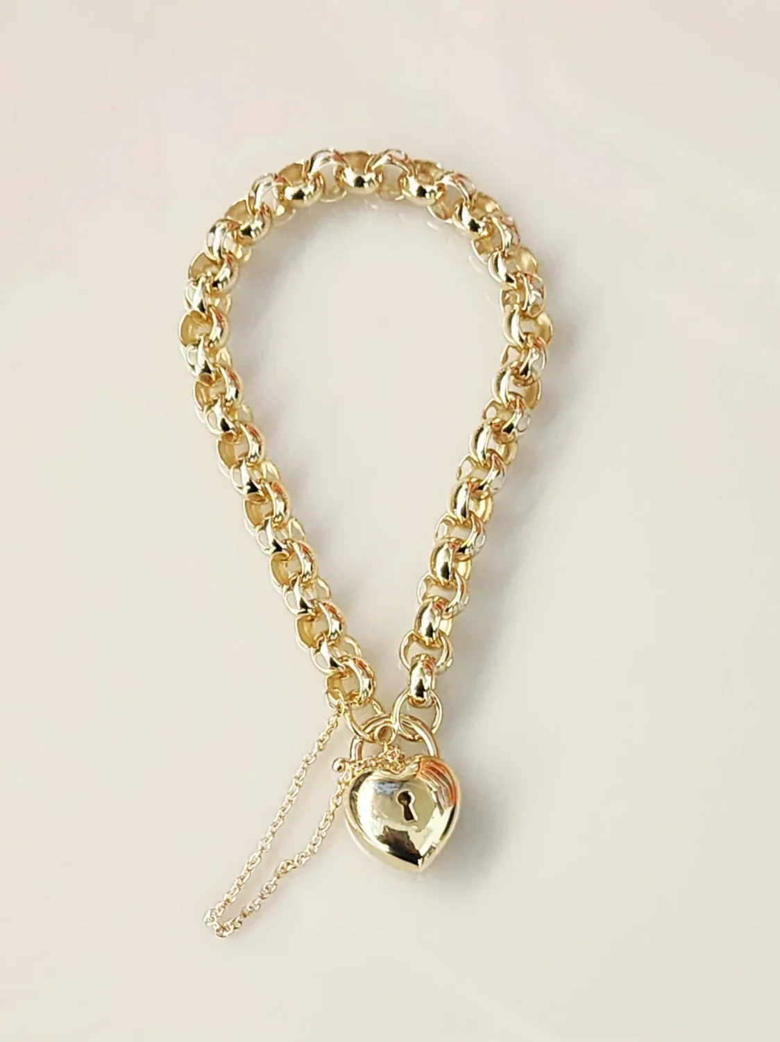 9ct Yellow Gold Puff Heart Padlock Bracelet – 14.30g, 19cm Belcher Link with Safety Chain - 9CTCYBA56