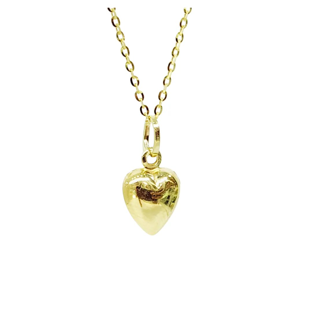 9ct Yellow Gold Puff Heart pendant with 9ct Gold Cable Link Chain