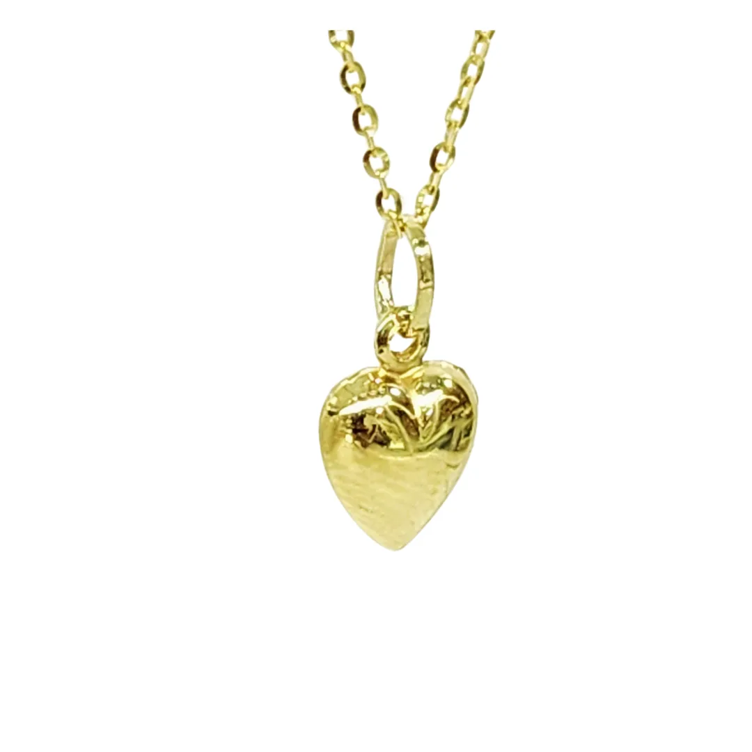 9ct Yellow Gold Puff Heart pendant with 9ct Gold Cable Link Chain