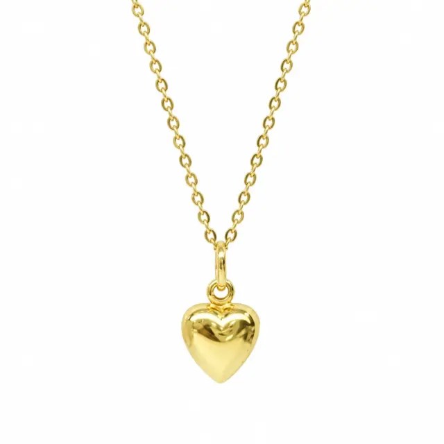 9ct Yellow Gold Puff Heart pendant with 9ct Gold Cable Link Chain