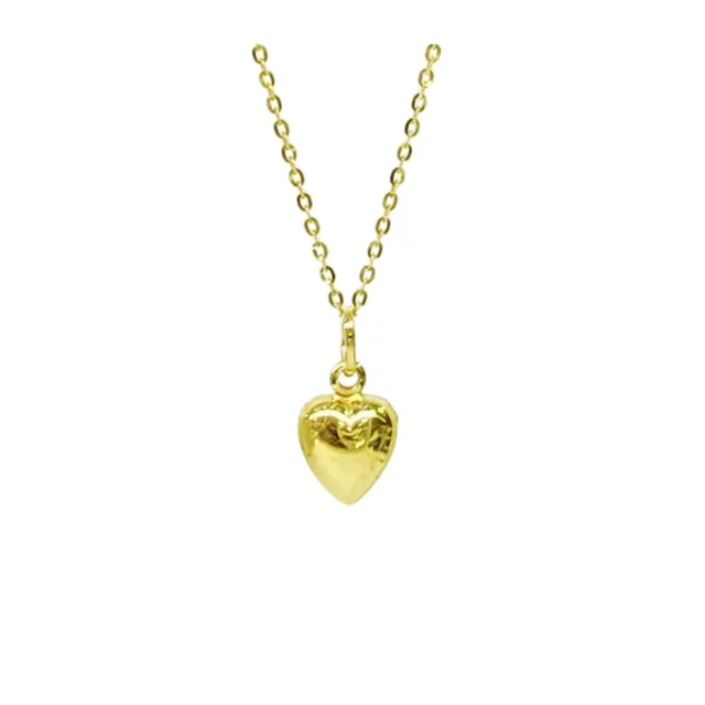 9ct Yellow Gold Puff Heart pendant with 9ct Gold Cable Link Chain