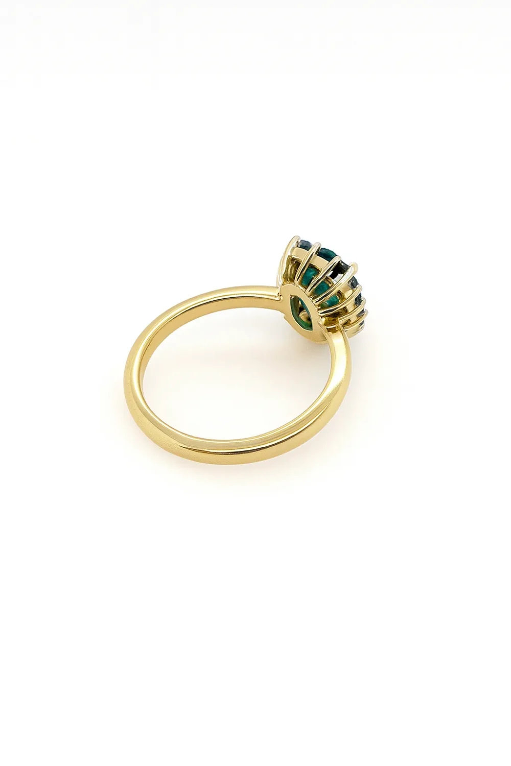 9ct Yellow Gold Radiant Cut Emerald & 1.05ct Diamond Halo Ring – Lab-Grown - AURG726-EM