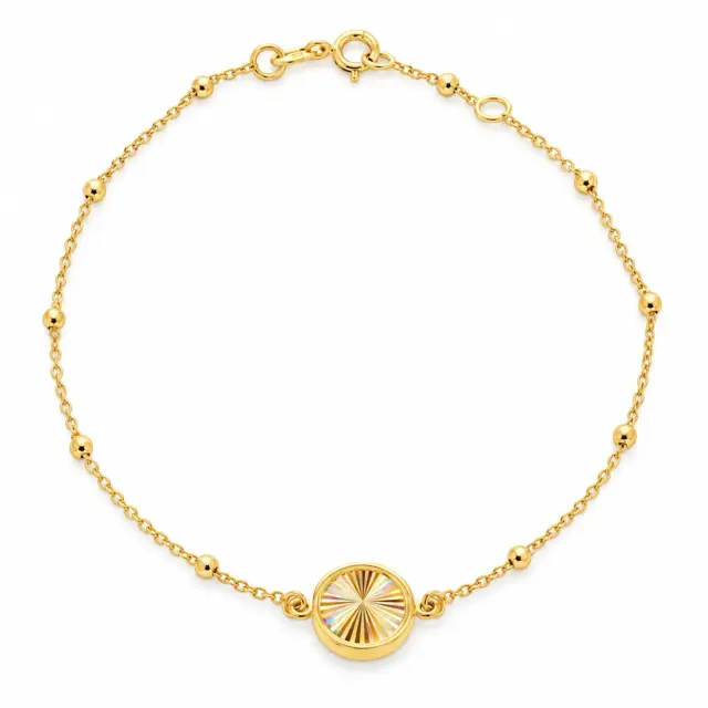 9ct Yellow Gold Rainbow Circle Adjustable Trace and Ball Bracelet 18cm-19cm