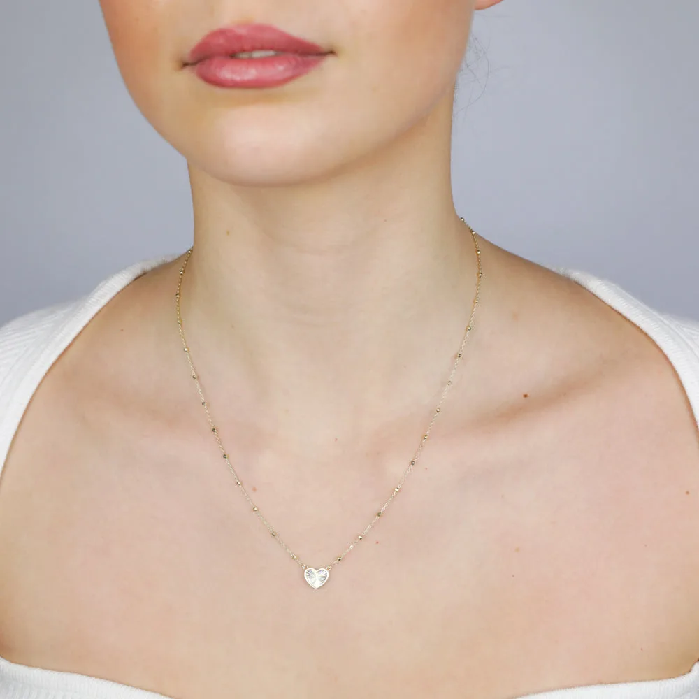 9ct Yellow Gold Rainbow Heart Adjustable Trace and Ball Necklace – 43cm to 46cm