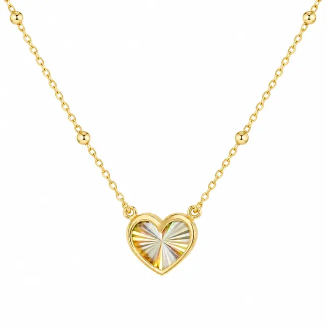 9ct Yellow Gold Rainbow Heart Adjustable Trace and Ball Necklace – 43cm to 46cm