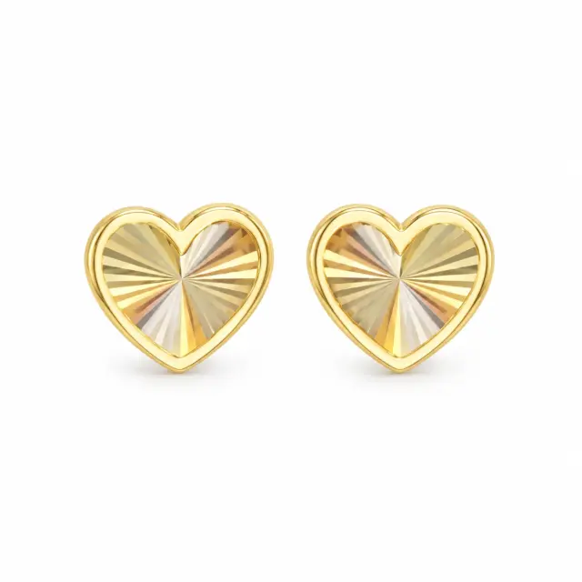 9ct Yellow Gold Rainbow Heart Stud Earrings – 8.5mm x 7mm