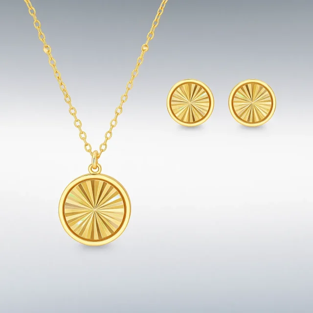 9ct Yellow Gold Rainbow Necklace & Heart Stud Earrings Set