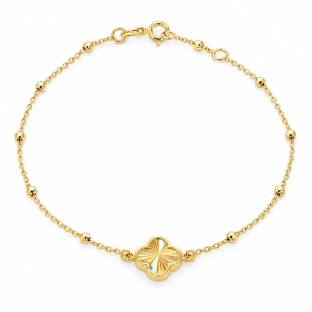 9ct Yellow Gold Rainbow Petal Adjustable Trace and Ball Bracelet 18cm-19cm