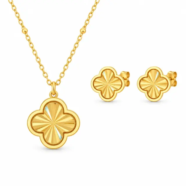 9ct Yellow Gold Rainbow Petal Necklace & Stud Earrings Set