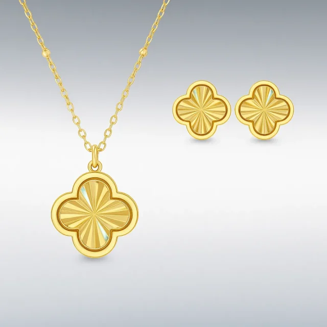 9ct Yellow Gold Rainbow Petal Necklace & Stud Earrings Set