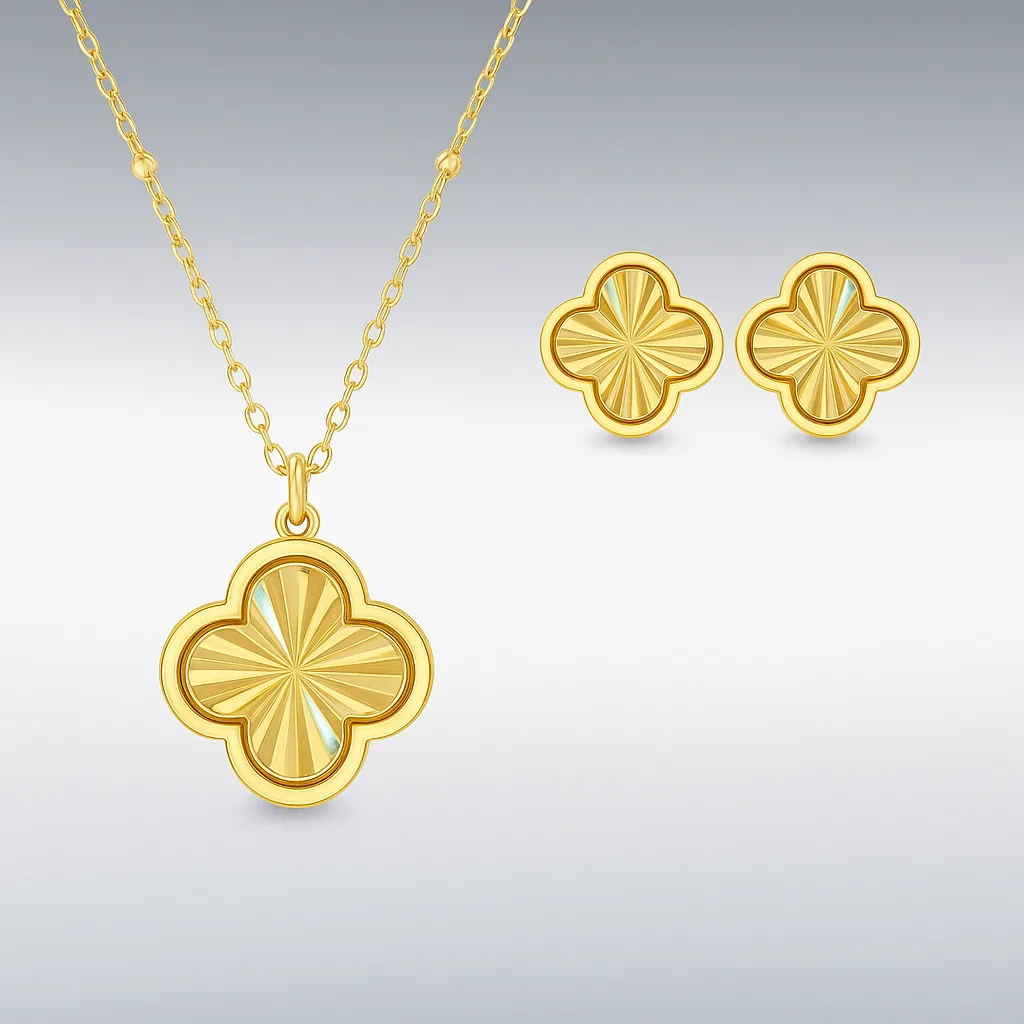 9ct Yellow Gold Rainbow Petal Necklace & Stud Earrings Set