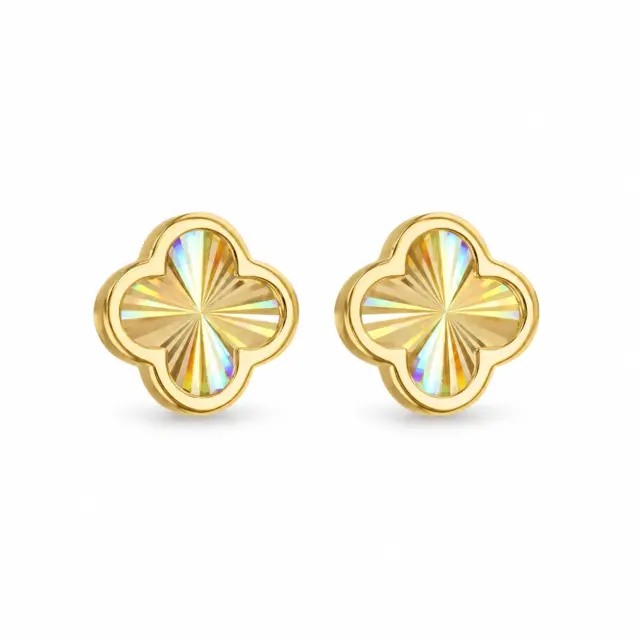 9ct Yellow Gold Rainbow Petal Stud Earrings – 9mm x 9mm