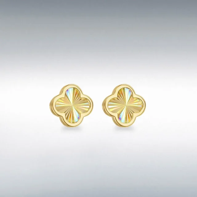 9ct Yellow Gold Rainbow Petal Stud Earrings – 9mm x 9mm