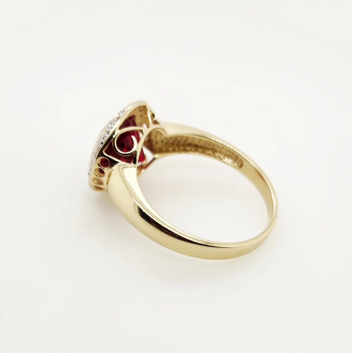 9ct Yellow Gold Round Brilliant Cut Created Ruby and 0.15ct Diamond Ring - CYR1819