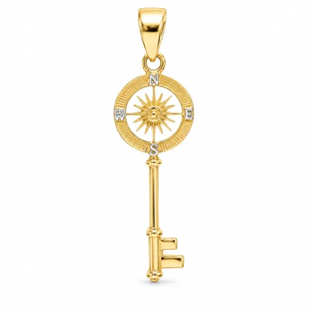 9ct Yellow Gold Round Compass Key Pendant