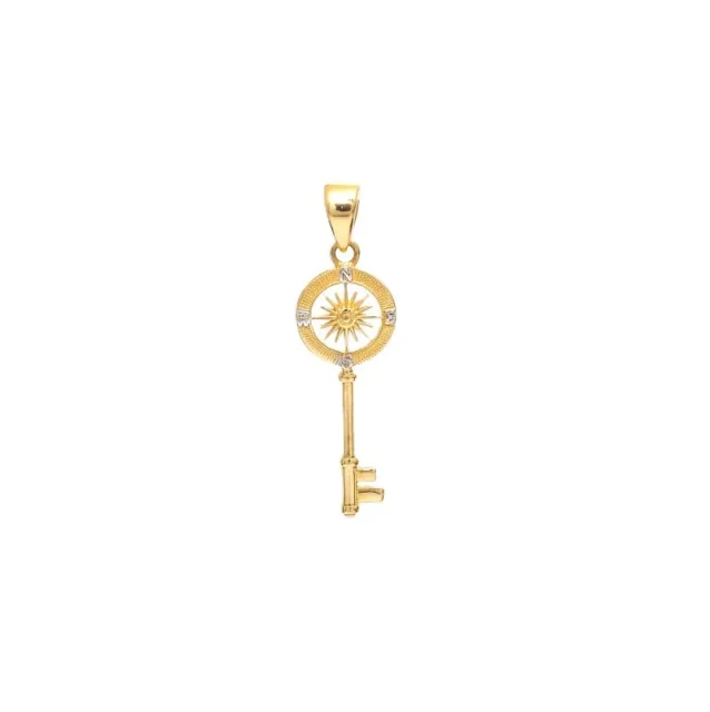 9ct Yellow Gold Round Compass Key Pendant