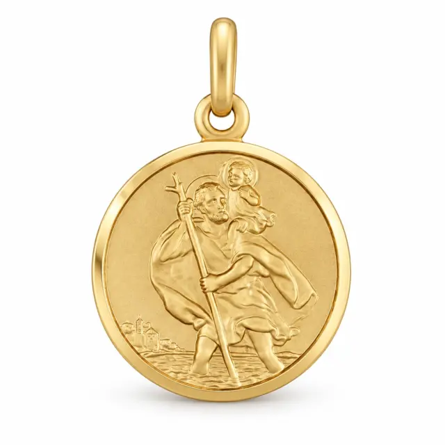 9ct Yellow Gold Saint Christopher Pendant 16mm Round