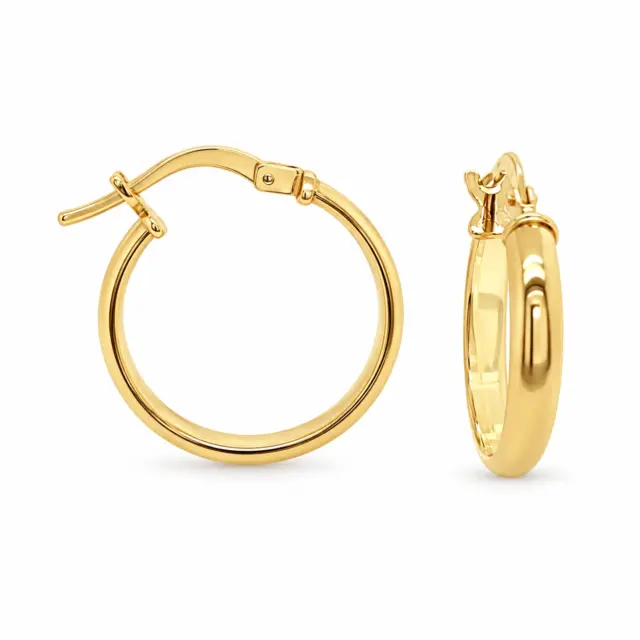 9ct Yellow Gold Silver Filled 15mm Diameter Half Round Hoop Earring