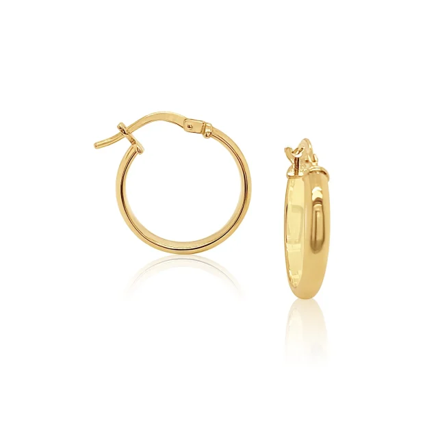 9ct Yellow Gold Silver Filled 15mm Diameter Half Round Hoop Earring